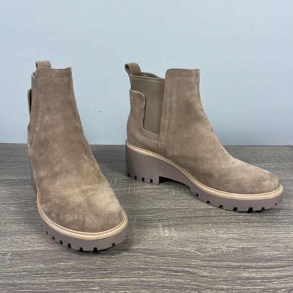 Dolce Vita Shoes - Dolce Vita Haily Boots Womens Size 8.5M Taupe Suede Leather Chunky Heel Chelsea